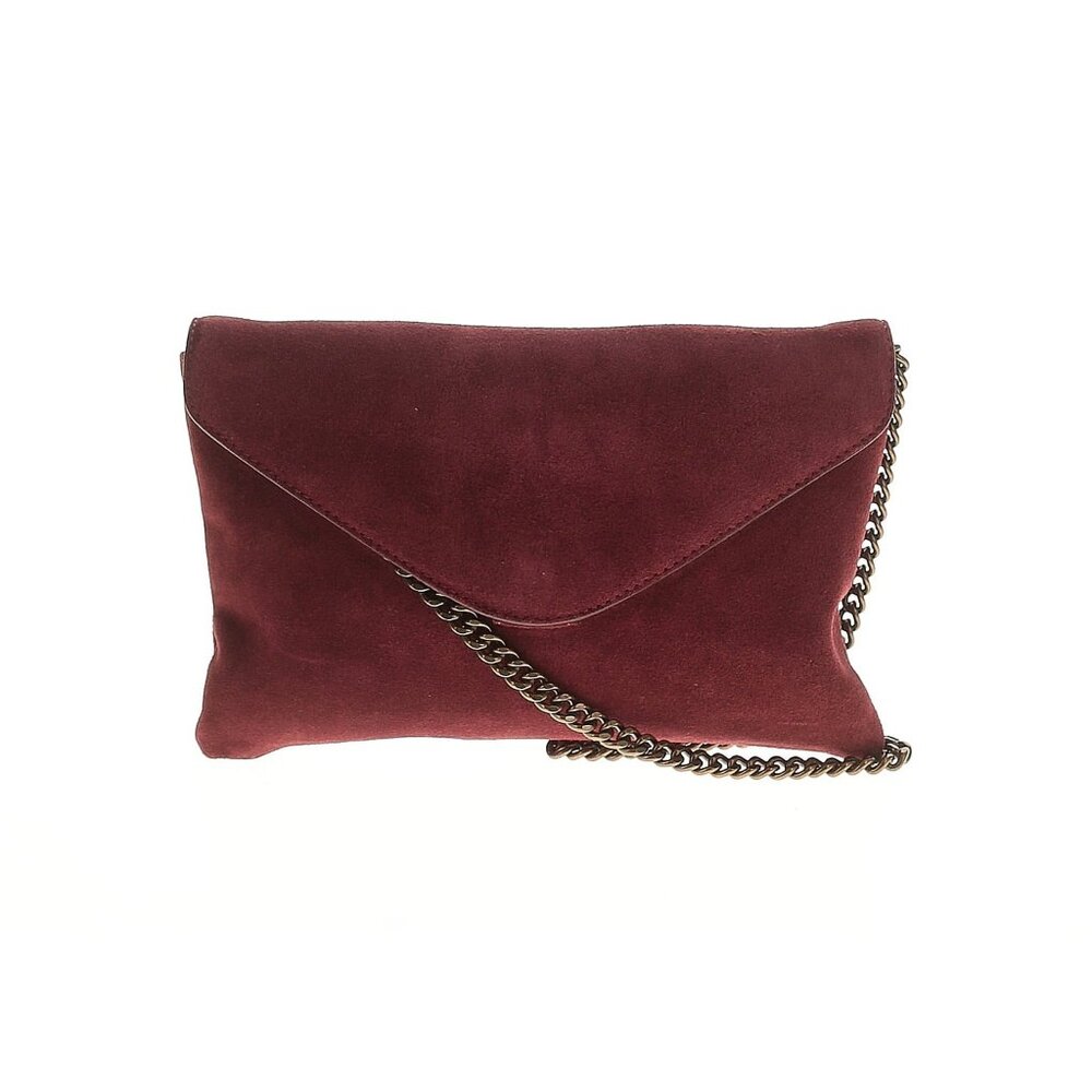 J. Crew Maroon Suede Envelope Clutch Bag Chain Strap
